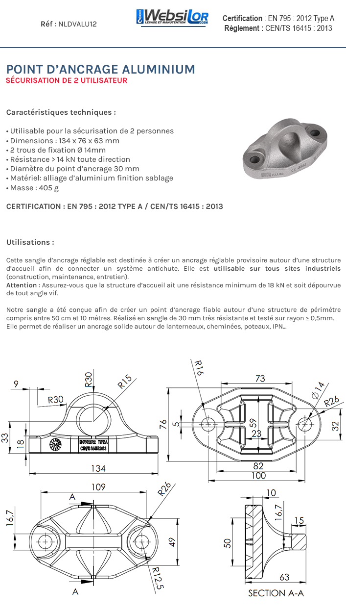 Informations techniques Points d'ancrage aluminium